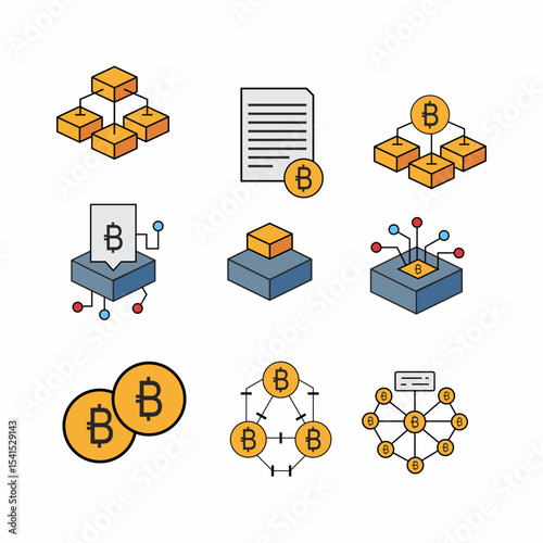 Blockchain Cryptocurrency Modern Digital Finance Icon Set Vector