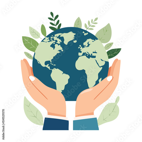 Hands Holding Earth Surrounded by Greenery