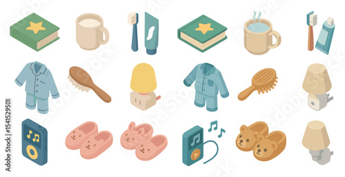 Home and relaxation icons set – isometric, 3d, comfort and leisure symbols