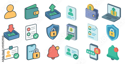 Finance and security icons set – isometric, 3d, banking and payment symbols