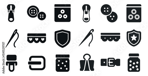 Sewing and craft solid icons set – silhouette, needlework, embroidery symbols