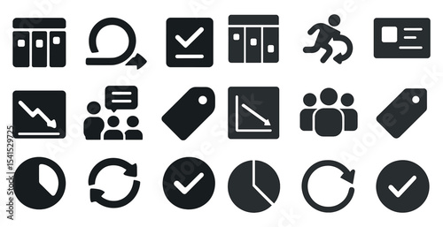 Agile project management solid icons set – workflow, task, team symbols