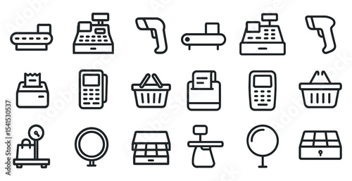 Shopping and retail icons set – outline, line, commerce and sales symbols