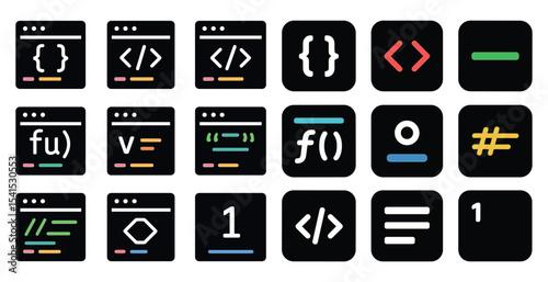 Web development icons set – pixel art, coding, software and programming graphics