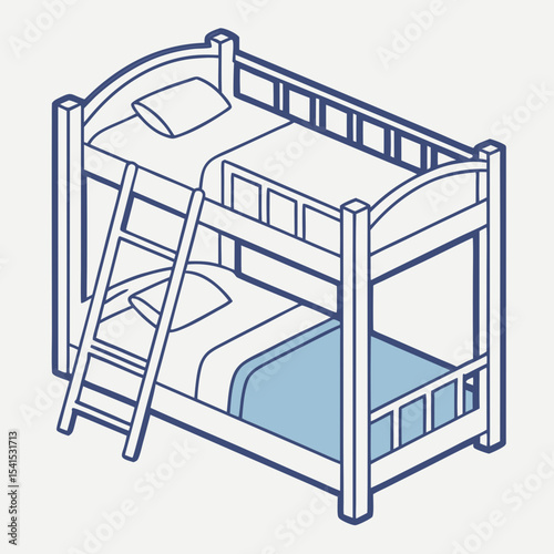 Bunk bed icon in blue outline style