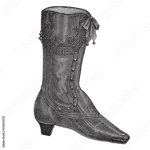 Victorian fashion line drawing women fashion accessories shoes