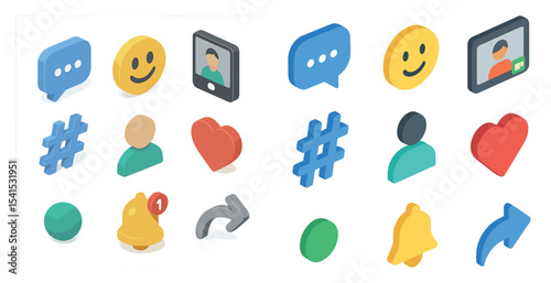 Social media icons set – 3d, isometric, communication and chat symbols