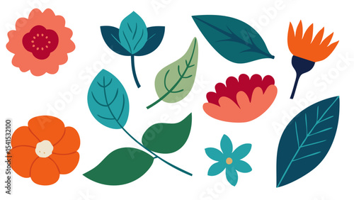 Botanical Flower and Leaf Vector Collection – Hand-Drawn Floral Elements Set