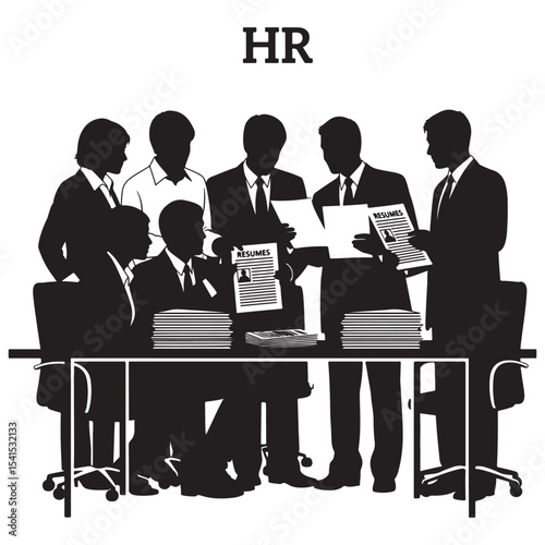 HR Team Reviewing Resumes - Human Resources Meeting Silhouette