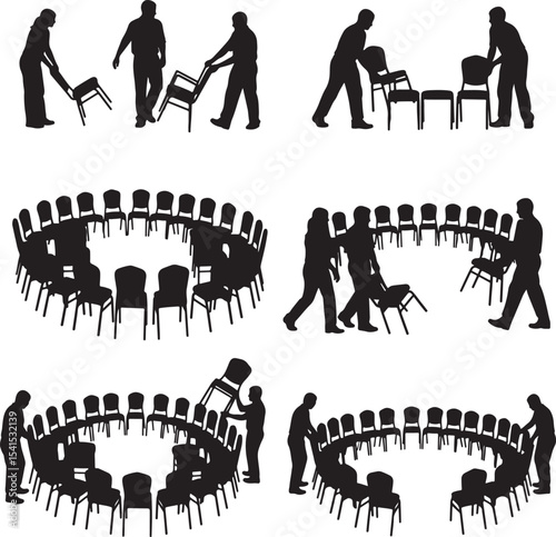 Arranging Seating for Event or Workshop - Black and White Illustration