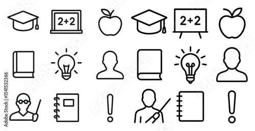 Education and learning outline icons set – minimal, linear, academic and school symbols