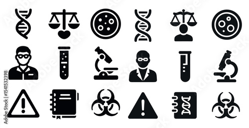 Science and health solid icons set – filled, laboratory, medical symbols