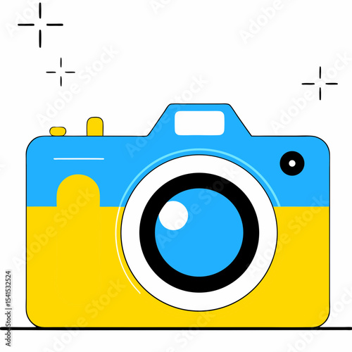 Yellow and blue camera icon with flash