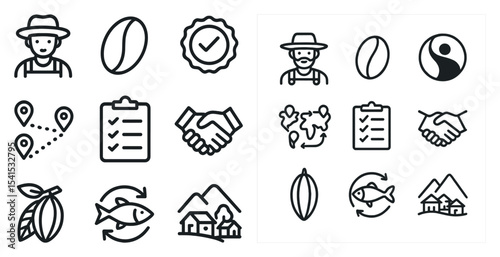 Agriculture and trade line icons set – outline, linear, farming and commerce symbols