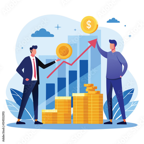 Business professionals analyzing financial growth and investment with rising money and profit