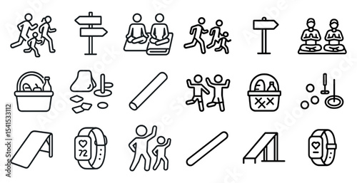 Family and recreation line icons set – outline, linear, leisure and activity symbols