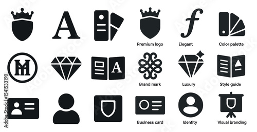 Logo and branding silhouette icons set – flat, solid, business and identity symbols