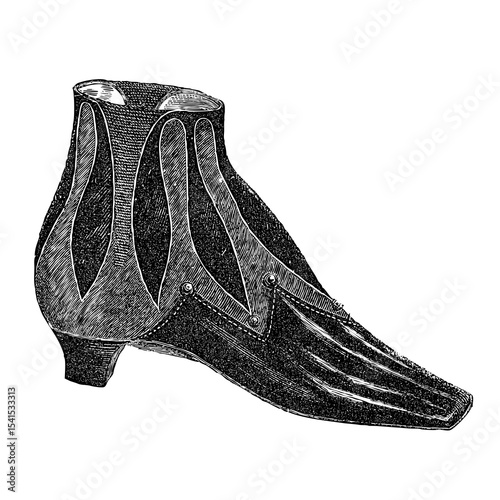 Victorian fashion line drawing women fashion accessories  shoes
