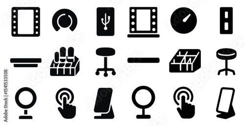 Beauty and salon icons set – solid, filled, makeup and grooming symbols