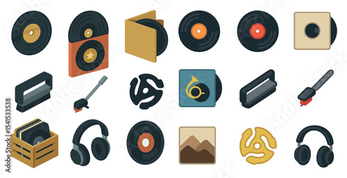 Music and vinyl 3d icons set – retro, high-fidelity, album and record symbols