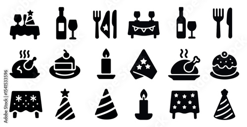 Holiday celebration silhouette icons set – festive, party, event symbols