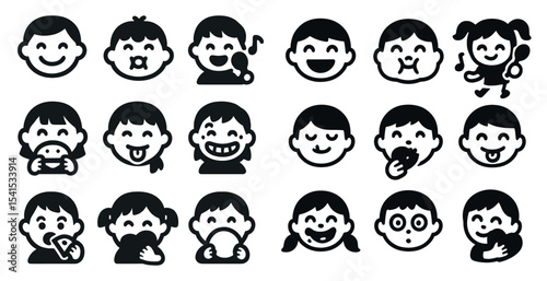 Kids and babies silhouette icons set – simple, playful, child expressions symbols