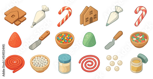 Gingerbread baking 3d icons set – cookies, holiday, festive dessert style symbols