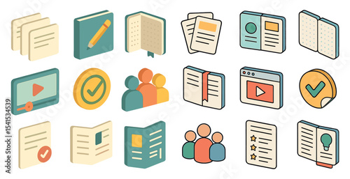 Education and learning icons set – isometric, flat, academic and study symbols