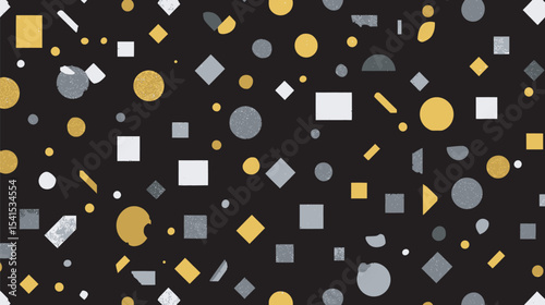 Shapes scatter randomly across dark patterned decorative surface design backgrounds
