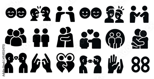 Communication and connection icons set – solid, filled, interaction icons