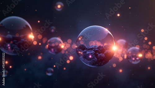 Colorful abstract bubbles in a dark background with glowing effects  