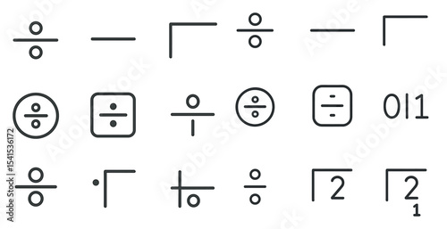 Mathematics linear icons set – outline, education, formulas and calculation symbols