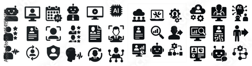 Ai and technology filled icons set – solid, digital, machine learning symbols