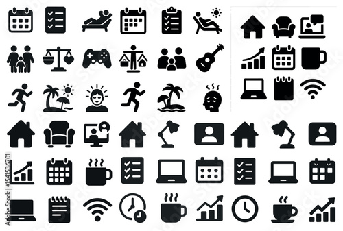 Home and lifestyle solid icons set – filled, silhouette, household and leisure symbols