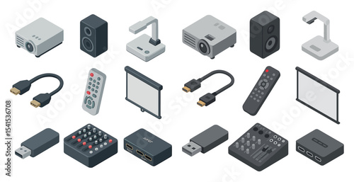 Home electronics icons set – isometric, gadgets, tech symbols for devices