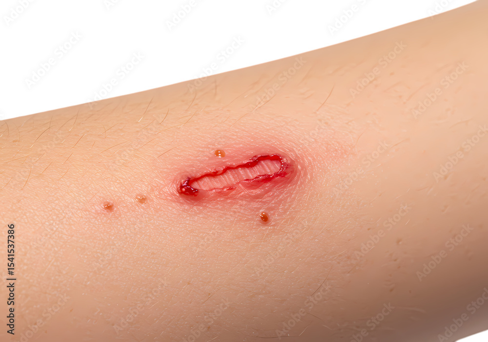 Fototapeta premium Closeup of a Laceration on Fair Skin isolated on transparent baackground