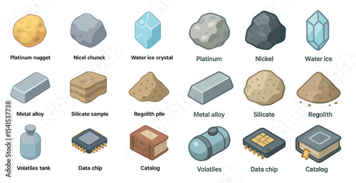 Geology and minerals flat icons set – solid, filled, earth science symbols