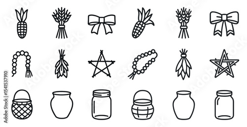 Harvest and autumn outline icons set – seasonal, fall symbols, line style