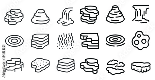 Geology and nature linear icons set - line, outline, earth science symbols