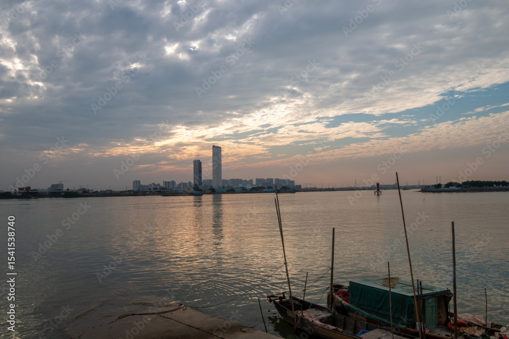 Fototapeta premium sunset over the river