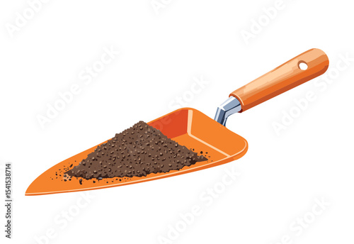 Orange Trowel with Brown Garden Soil