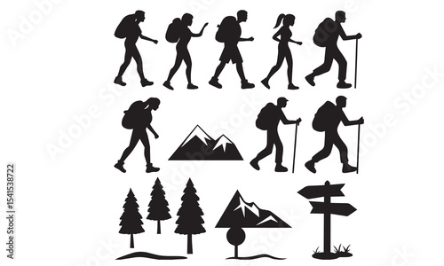 Hiking Man Pine Tree Mountain Travel Outdoor
