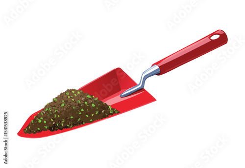 Red Trowel with Green Organic Soil