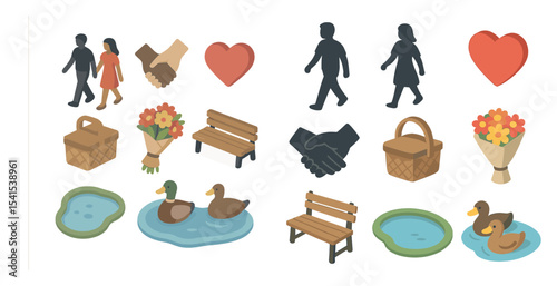 Community and relationships icons set – isometric, diverse, social interaction symbols