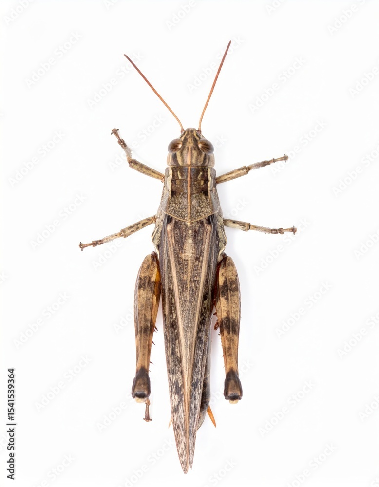 Grasshopper top view over white background, no shadow Grasshopper top view over white background, no shadow