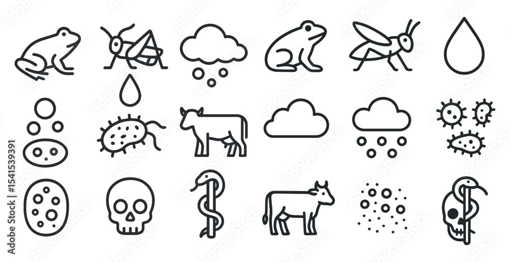 Naklejka premium Farm and nature icons set – outline, linear, agriculture and wildlife symbols