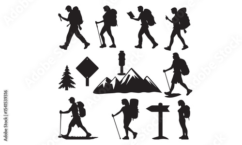 Hiking Man Pine Tree Mountain Travel Outdoor