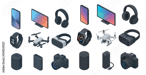 Technology devices isometric icons set – digital, 3d, electronics and gadgets symbols