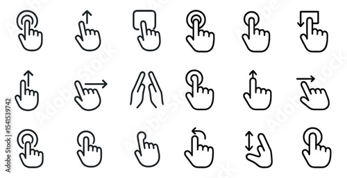 Touch gesture icons set in outline style – simple, linear, interactive symbols