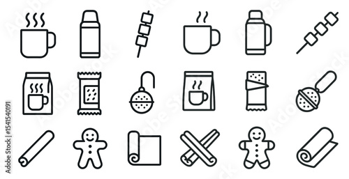 Food and beverage line icons set – outline, cooking and kitchen symbols